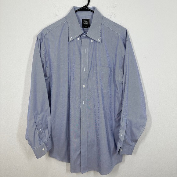 Jos A Bank Traveler Mens Button Down Shirt Blue White Stripe Traditional 16 33 - Picture 4 of 10